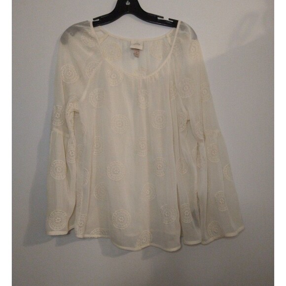 Knox Rose sheer flared sleeve top Cream Md Feminine Beachy Cottage Core - Picture 2 of 9